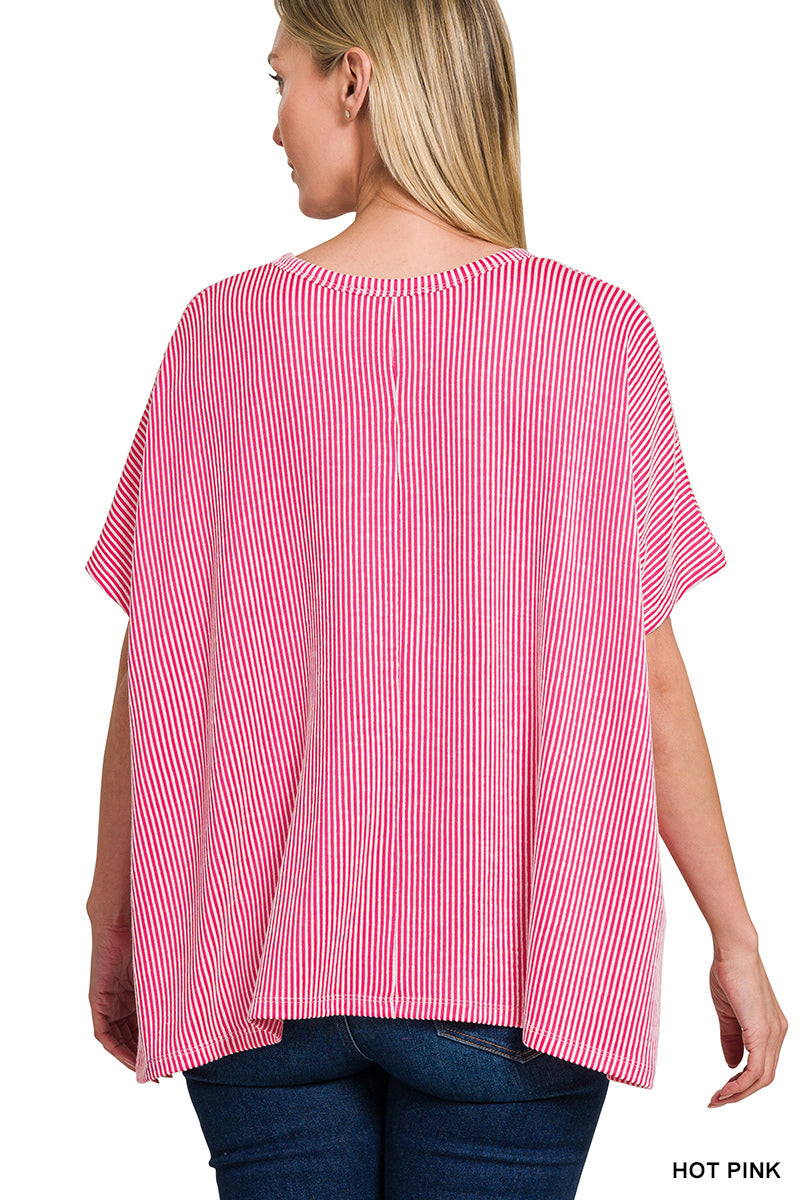 Corded Rib Oversized Short-Sleeve Top